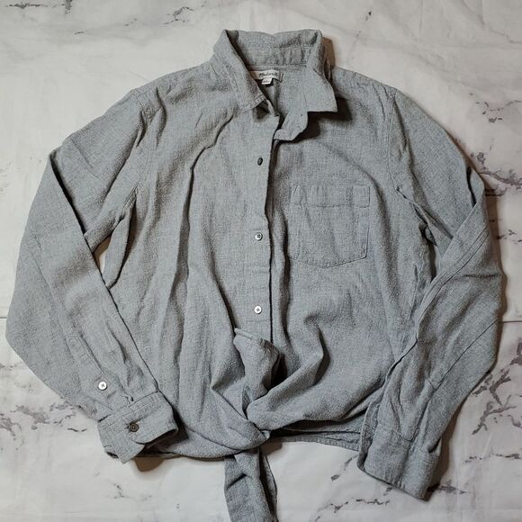 Madewell Gray Cotton Tie Front Button Down Shirt - Picture 1 of 4